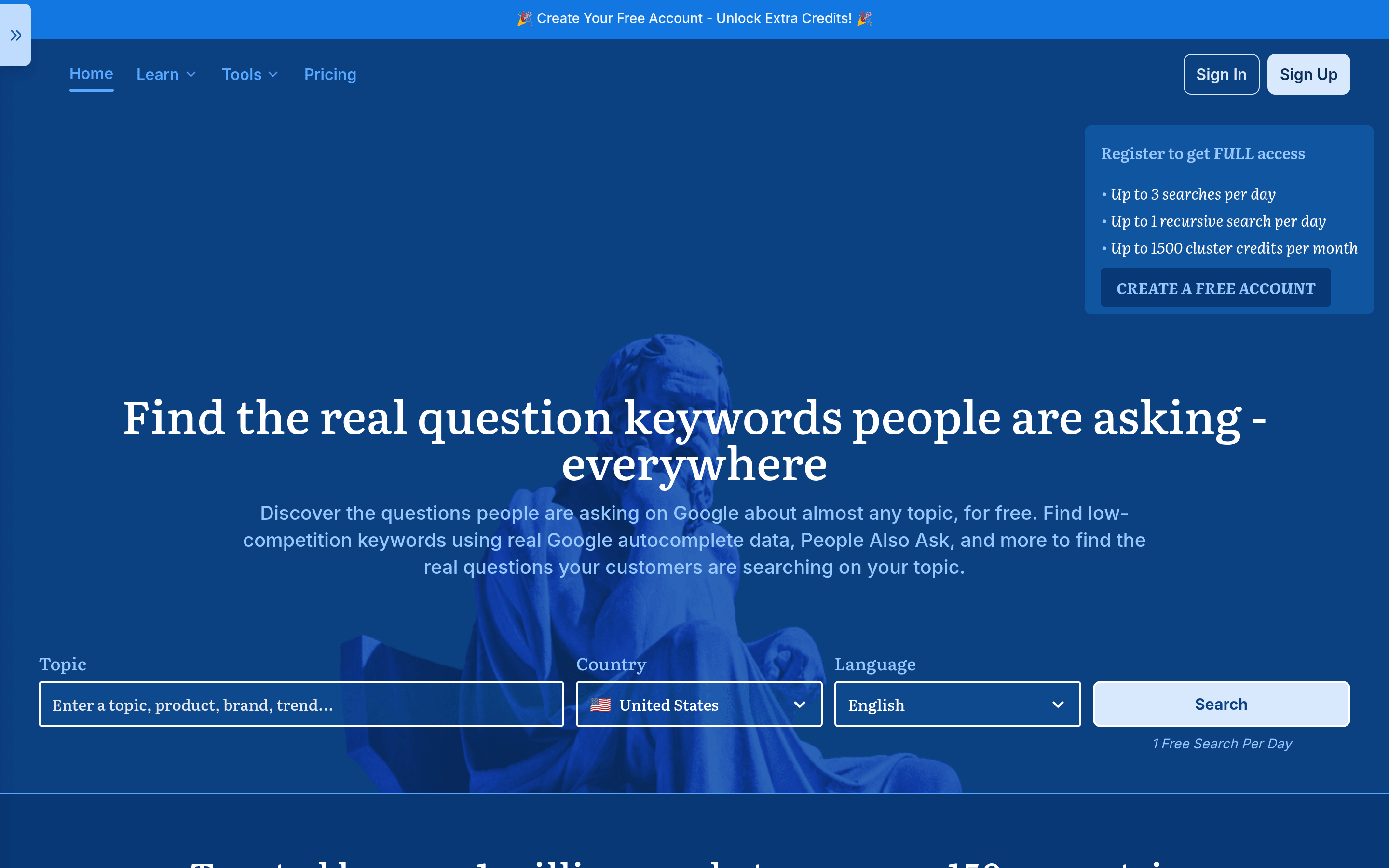 Answer Socrates homepage showing its question discovery tool
