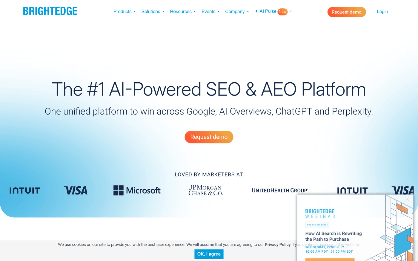 BrightEdge homepage showing its enterprise SEO platform