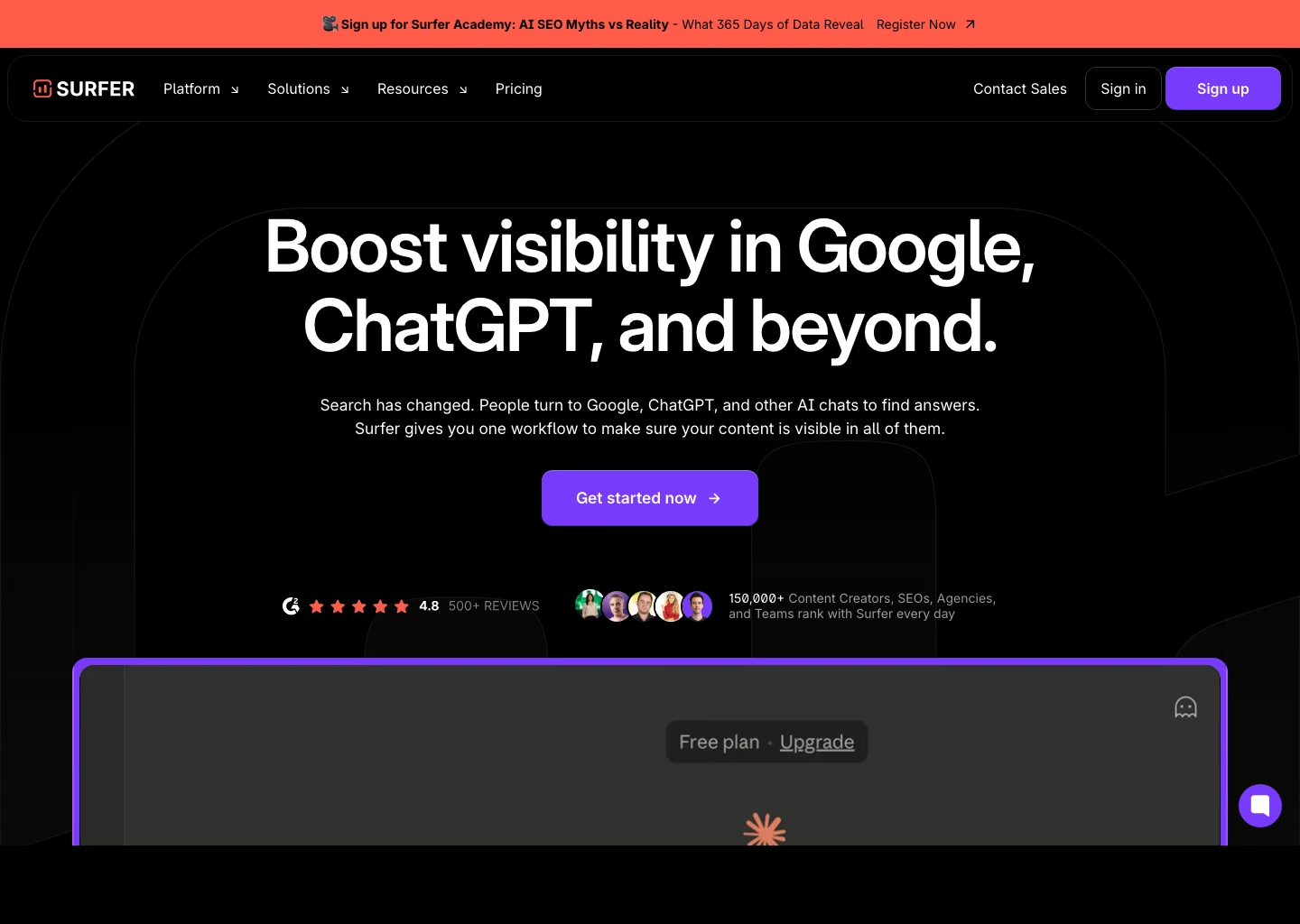 Surfer SEO home page
