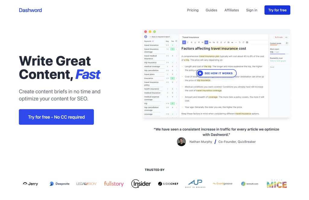 Dashword home page