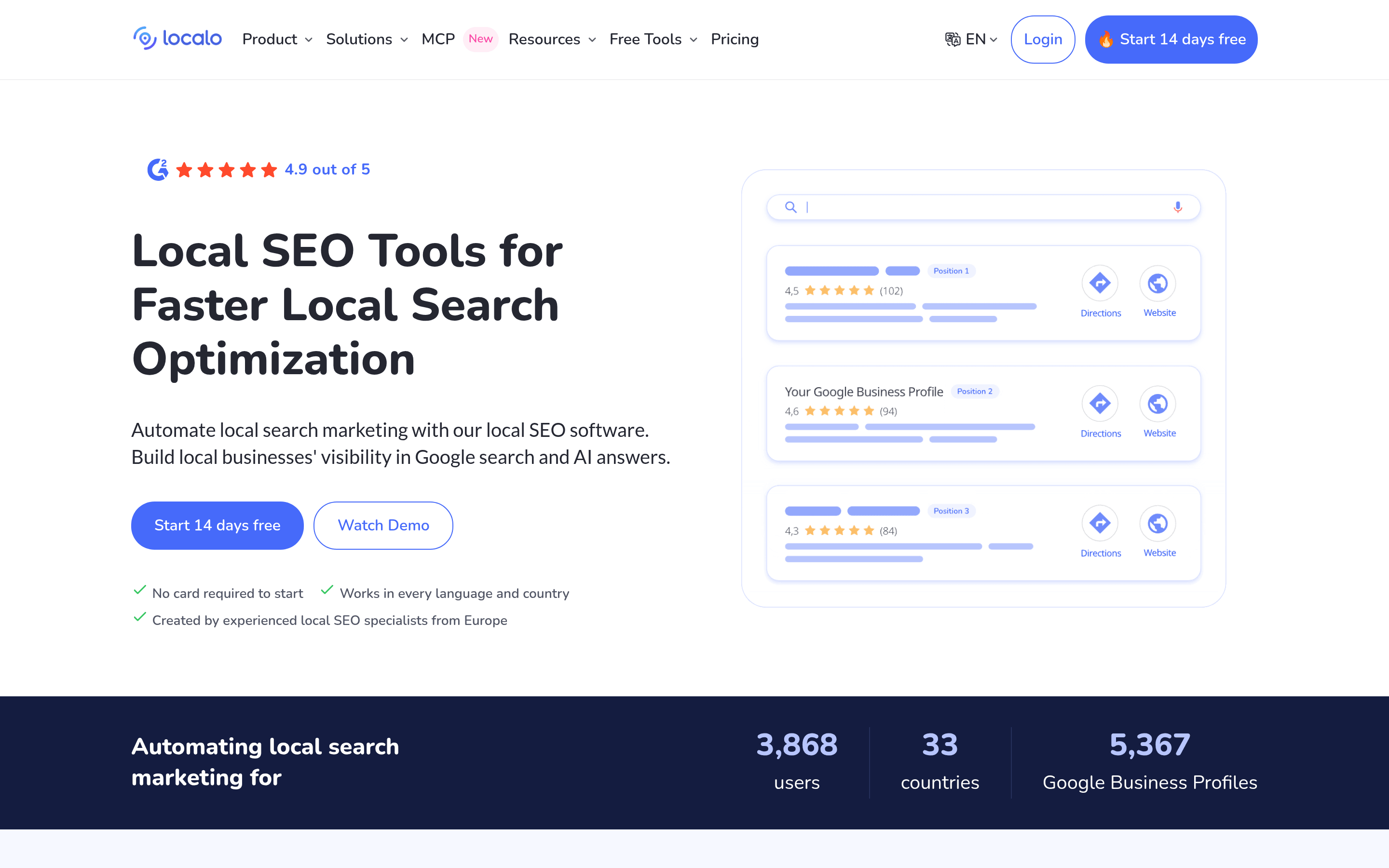 Localo Google Business Profile management and local SEO dashboard