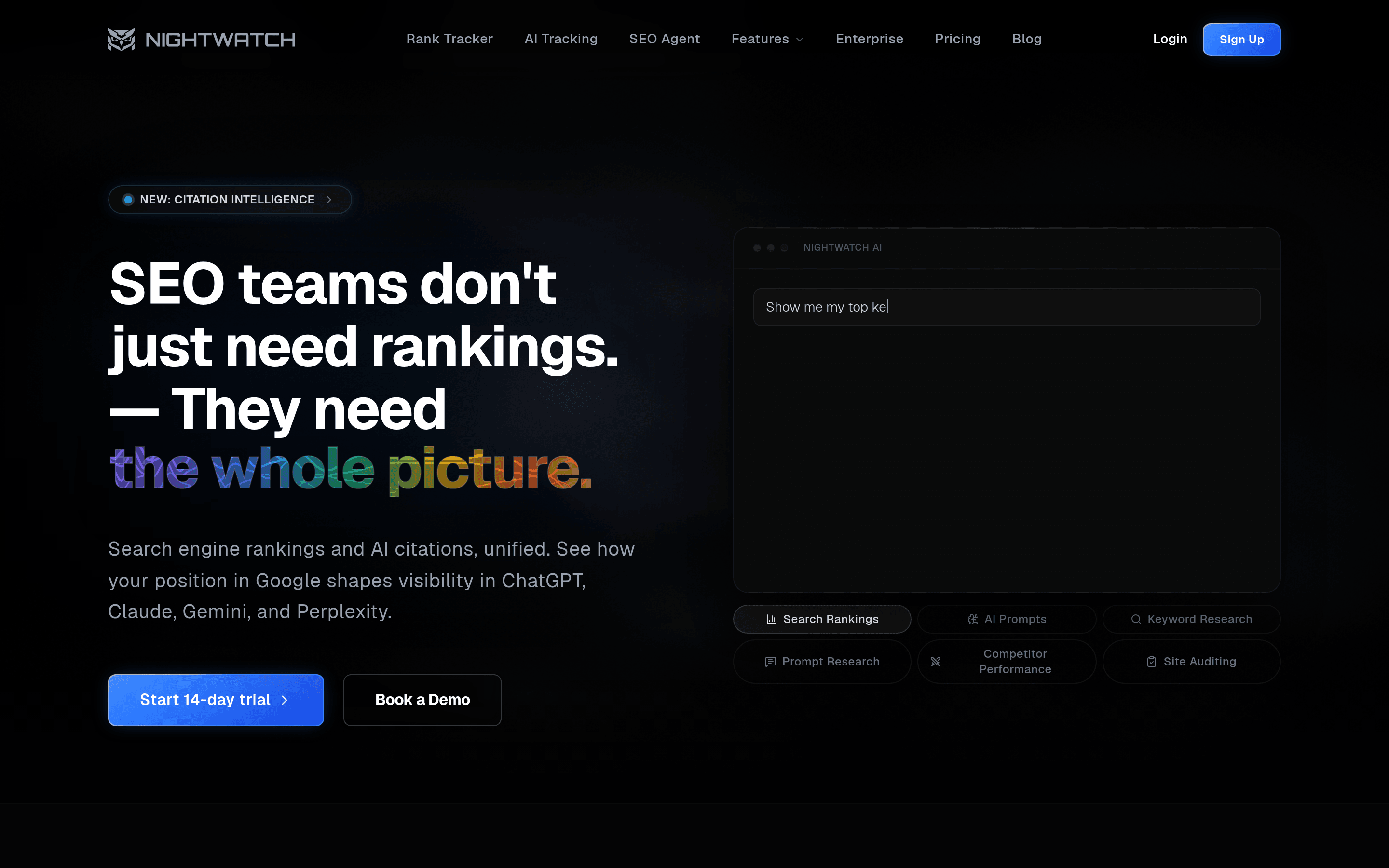 Nightwatch local rank tracking and AI citation intelligence dashboard
