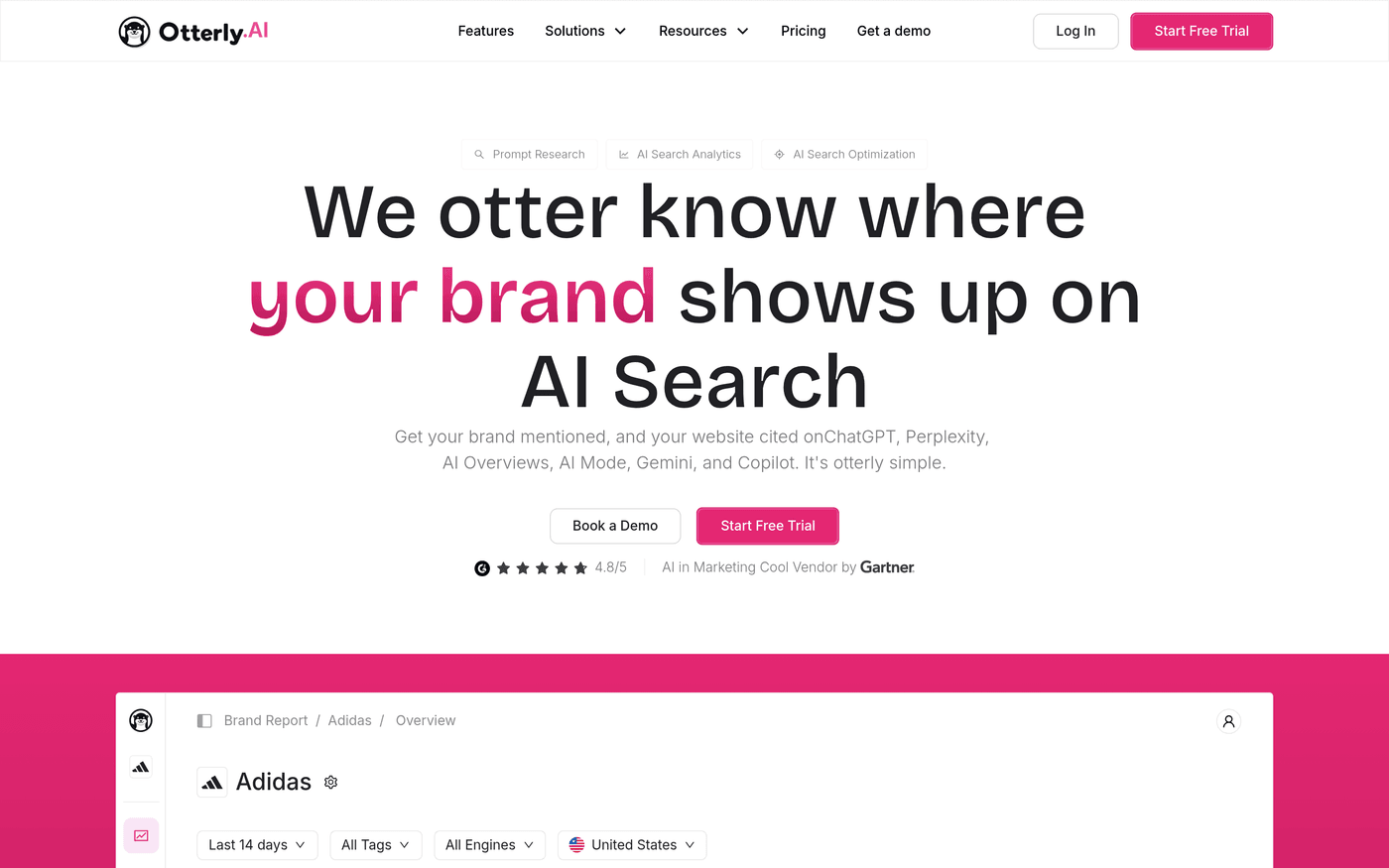Otterly.ai homepage — lightweight AI search monitoring and brand visibility tracking