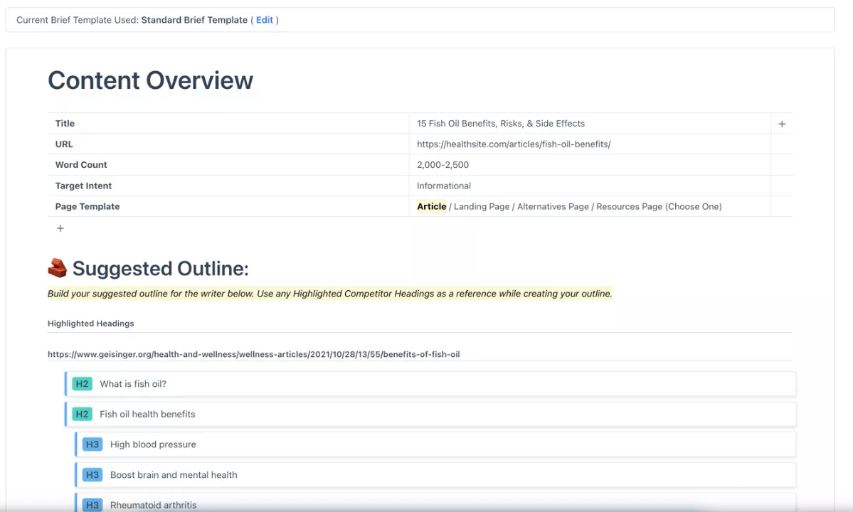 Content Harmony content briefs