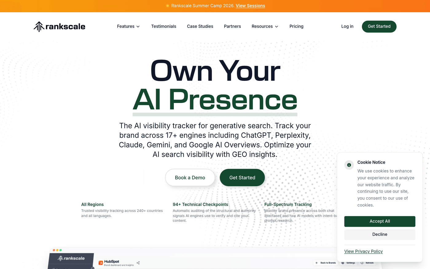 Rankscale homepage showing its AI search visibility tracking platform