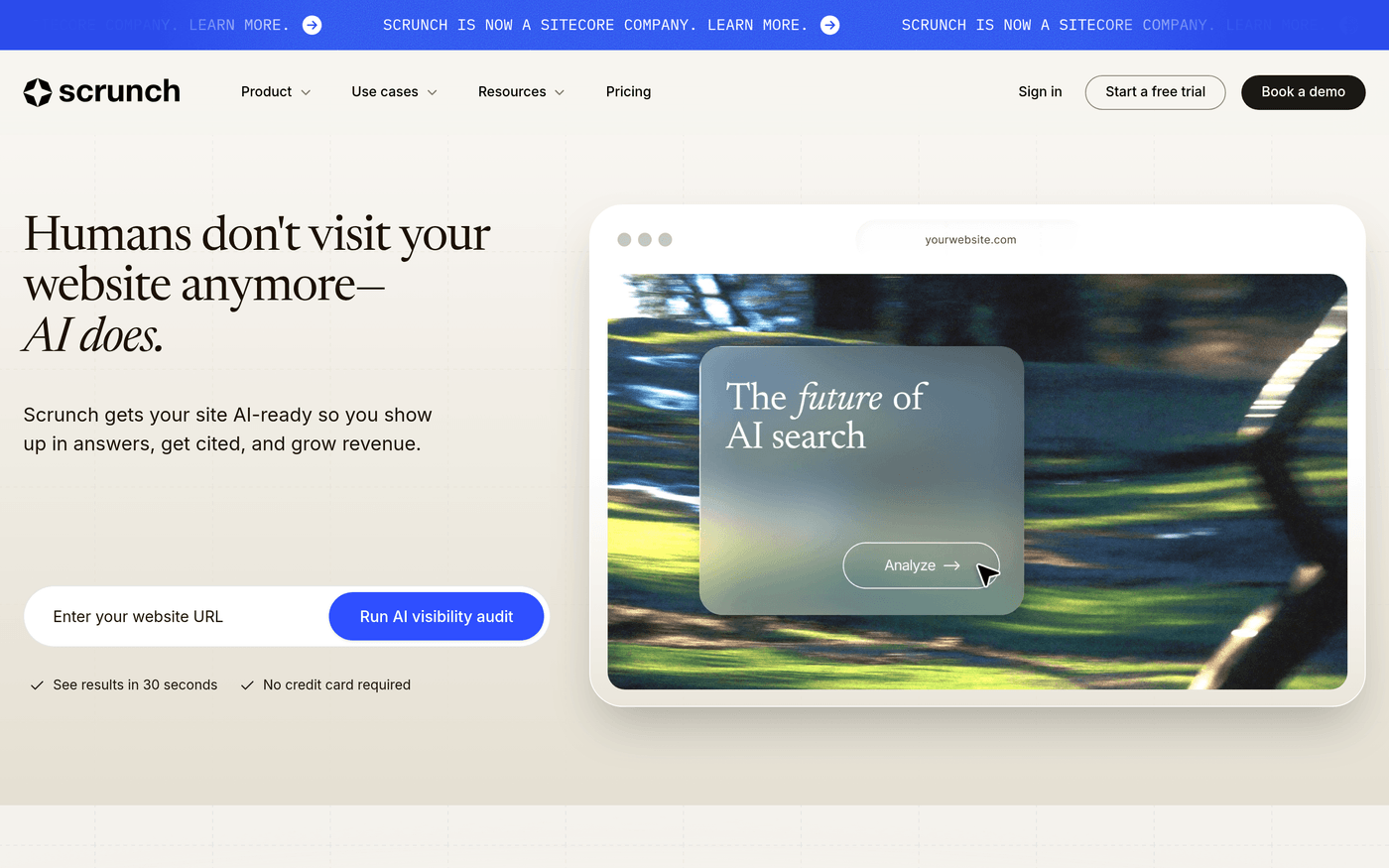 Scrunch homepage — get your site AI-ready to show up in answers and get cited