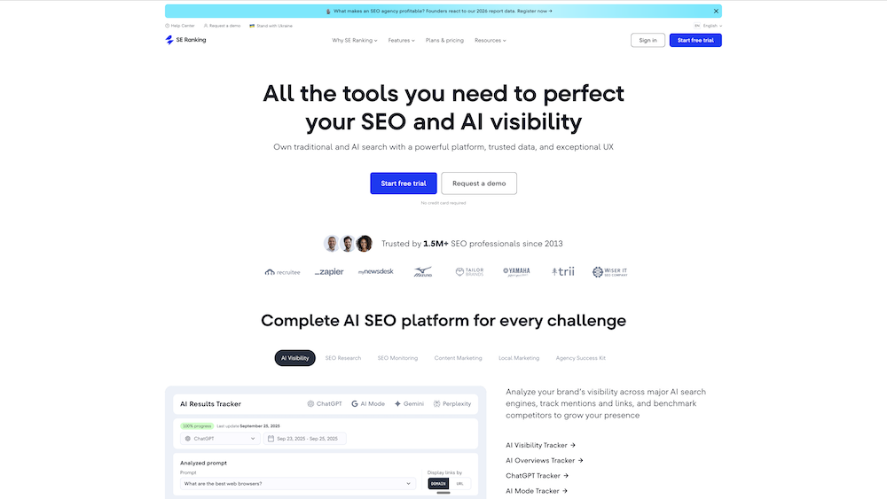SE Ranking platform dashboard