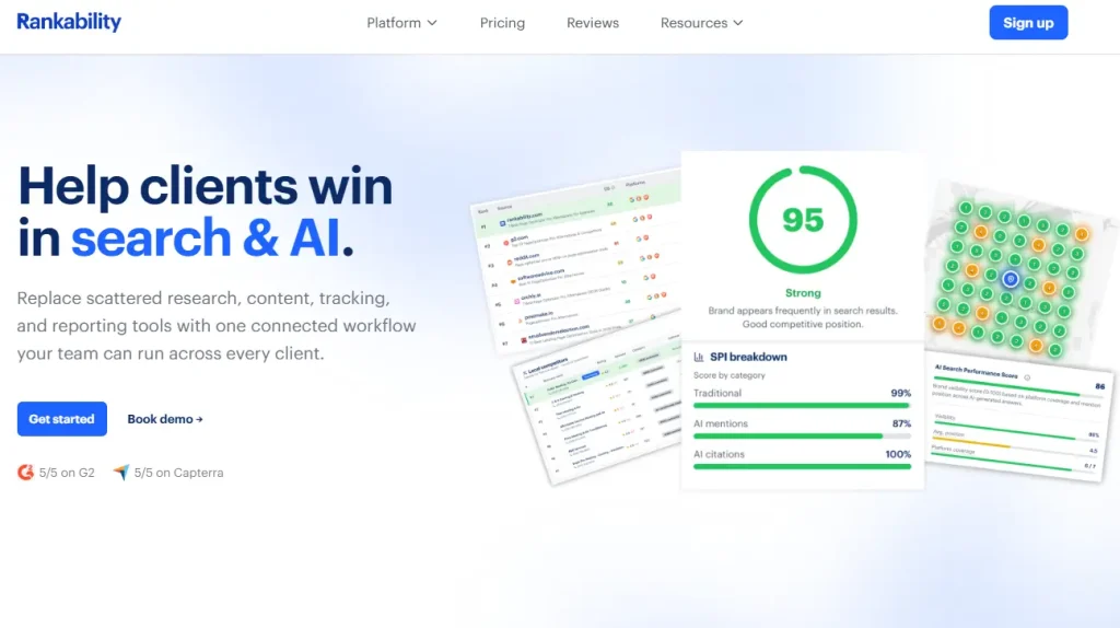Rankability home page showing the agency SEO platform