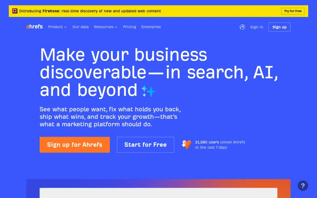 Ahrefs homepage