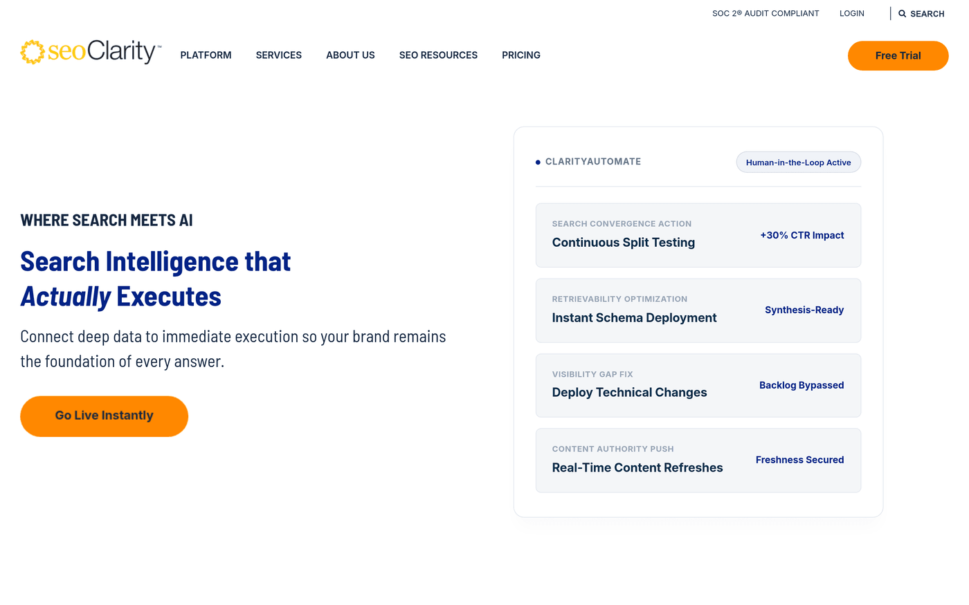 seoClarity homepage showing its enterprise SEO platform