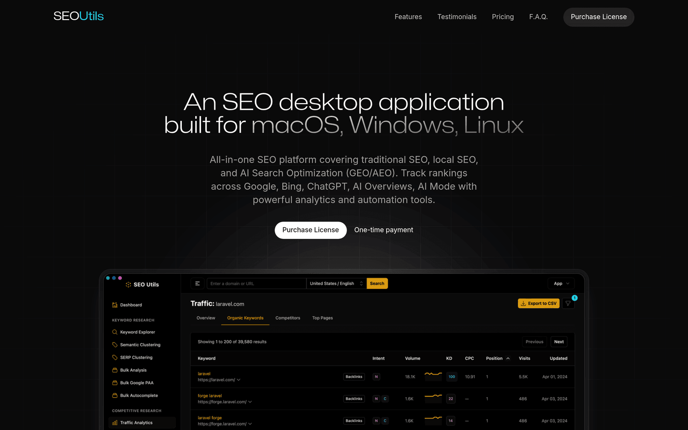 SEOUtils.app homepage showing its technical SEO and LLM rank tracking utilities