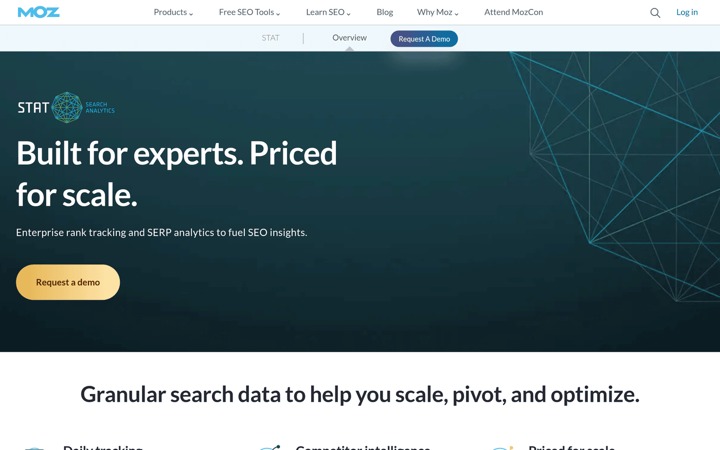STAT Search Analytics product page showing enterprise rank tracking