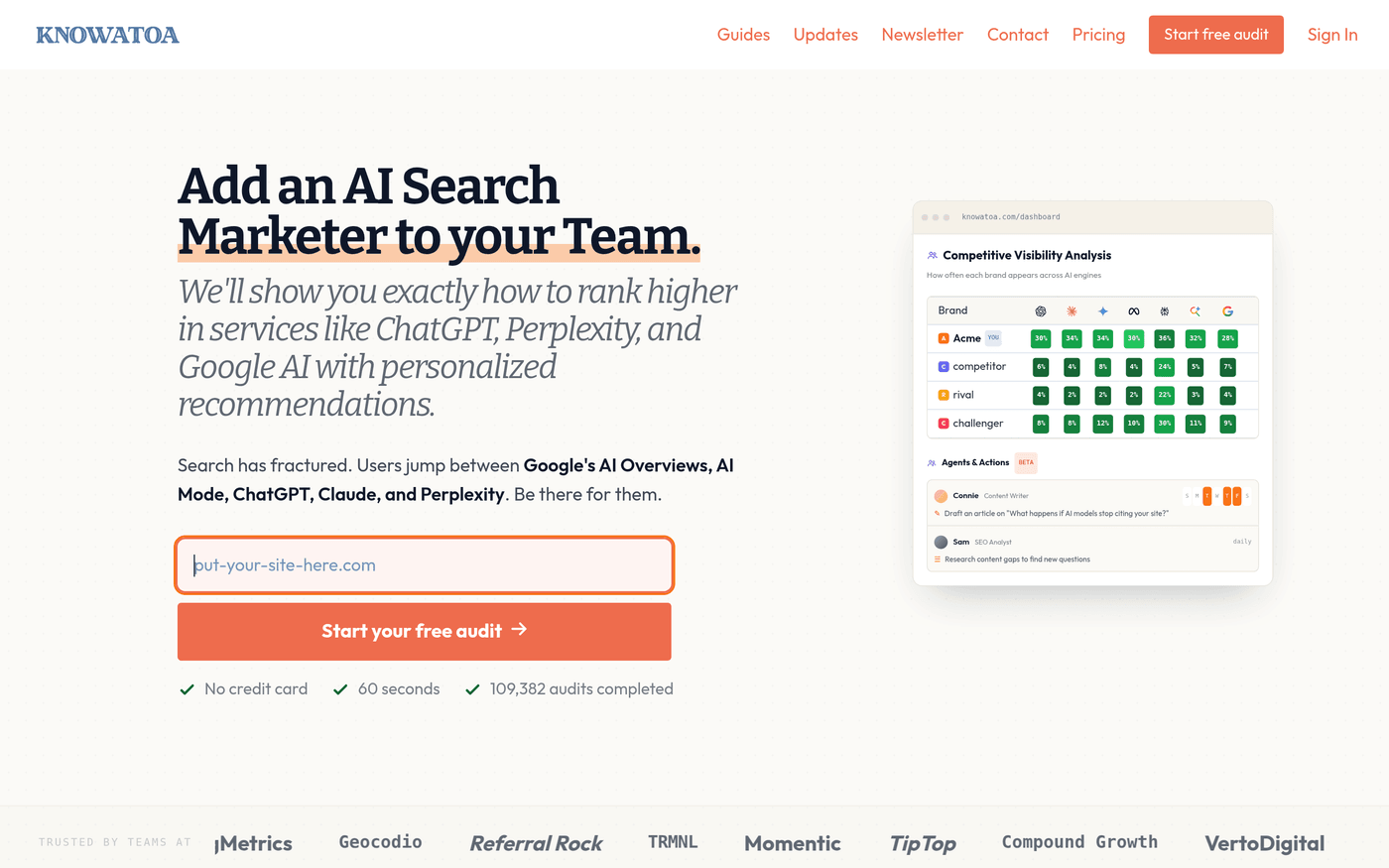 Knowatoa AI homepage